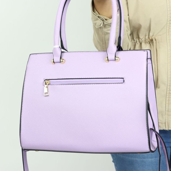 Lavender Light Purple Faux Leather Tote Purse Cross Body Hand Bag - Picture 10 of 12